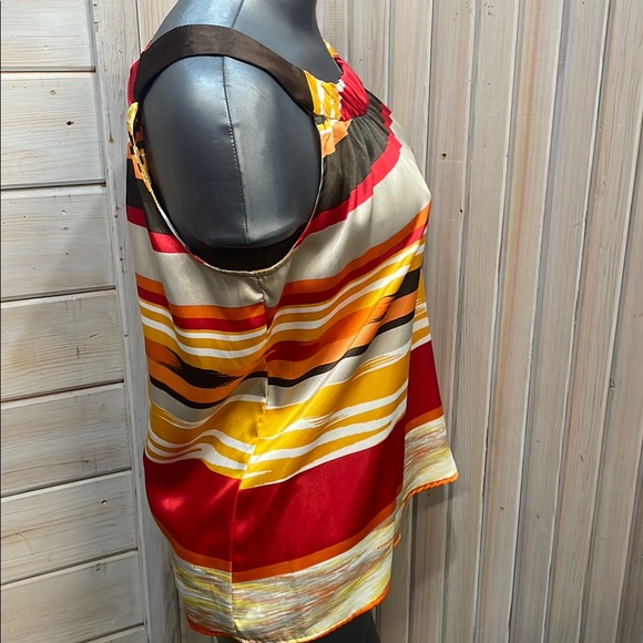 AB Studio Ruched Red and Gold Sleeveless Tank - Picture 4 of 7